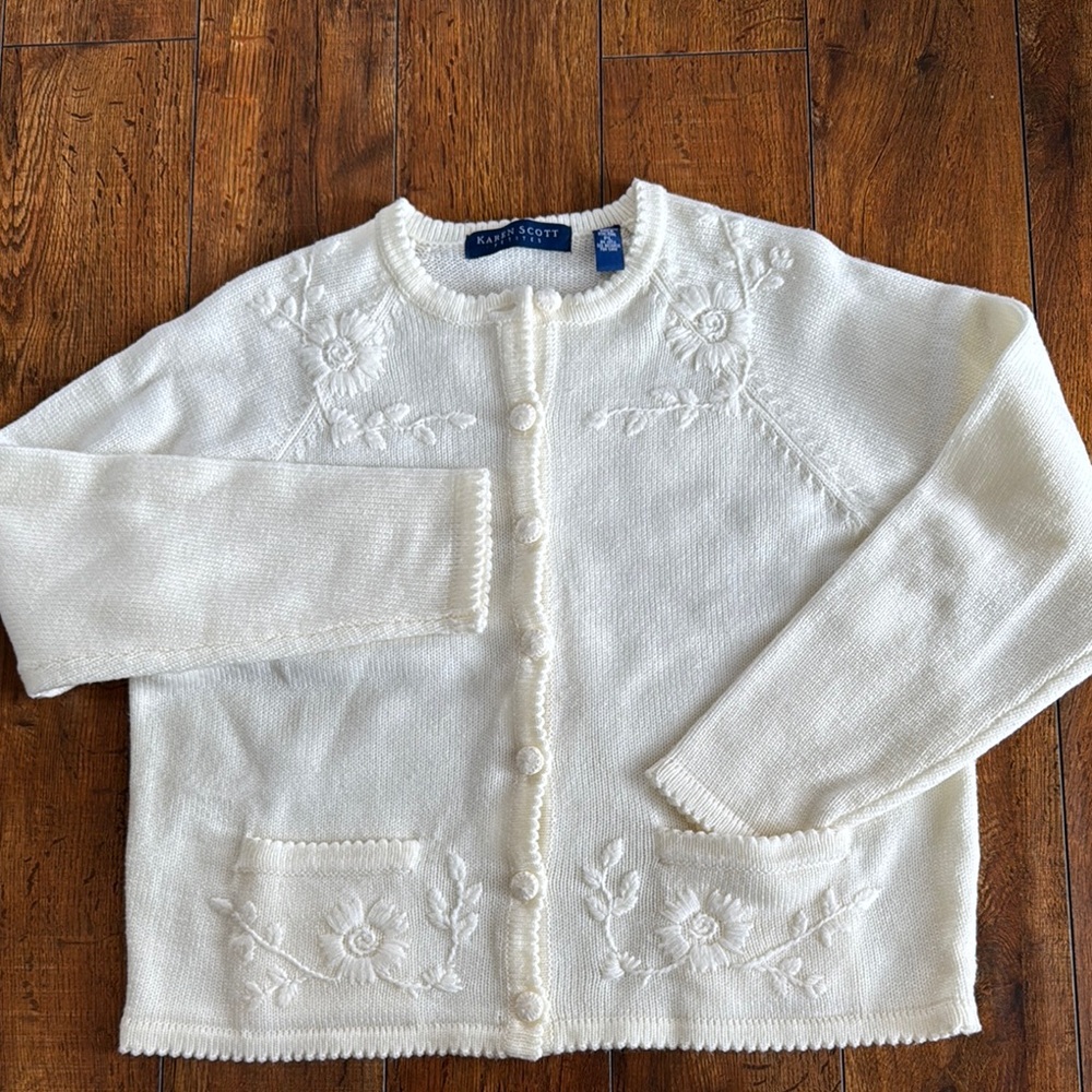 Karen Scott Women's White Embroidered Sweater